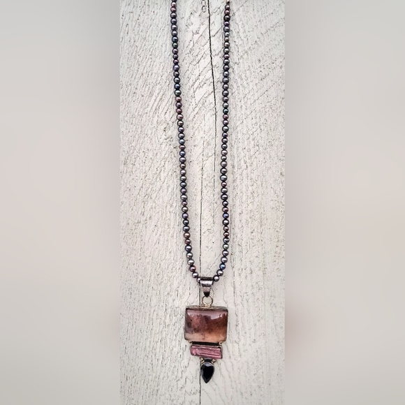 Vintage Genuine Pearl Necklace With 925 Sterling Silver Gemstone Pendant - Picture 5 of 6